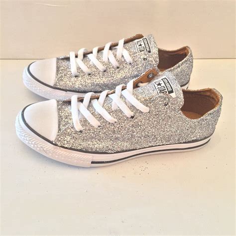 Womens Sparkly Silver Glitter Converse All Stars Chucks Sneakers Shoes Sparkly Converse