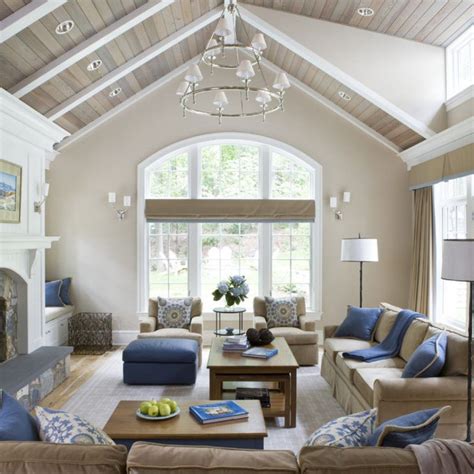 A slick ceiling paint color called caribbean blue water by benjamin moore enlivens this 1970s inspired kitchen by cg allan interior architecture and design. Interior Design Living Room Vaulted Ceiling in 2020 ...