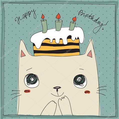Cute Cat Happy Birthday Card Stock Vector Image By ©dikaya 26081587