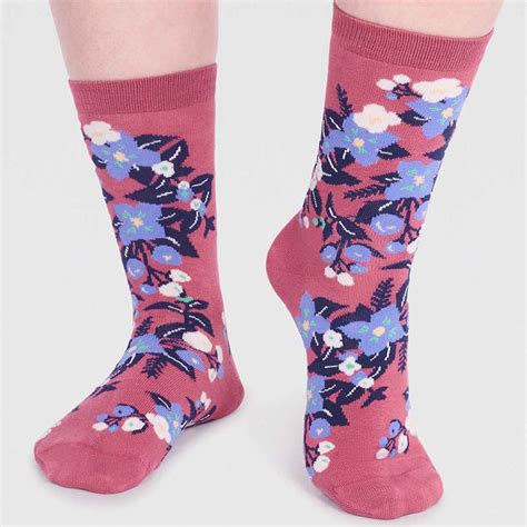 Thought Arya Bamboo Floral Socks Pink Uk 4 7 Thought