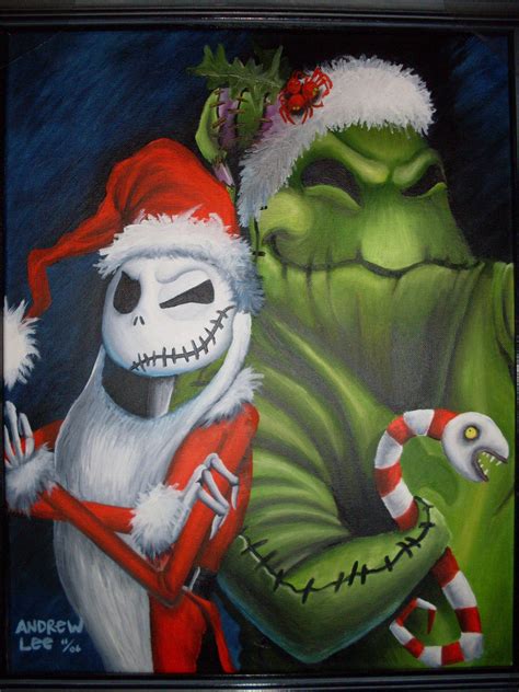 A Painting Of A Santa Clause Hugging A Green Monster