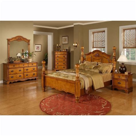 The headboard features a beautiful carved shell motif and the turn wood posts are accented. Four Poster Bed King Size Platform Bedroom Set Solid Wood ...