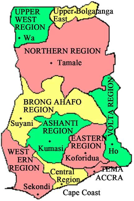 Map Of Ghana Showing Regions 15 Download Scientific