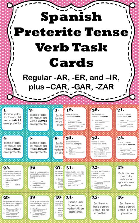 Spanish Preterite Tense Regular Verbs Task Cards Preterite Spanish