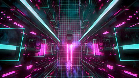 Hd Wallpaper David Legnon Cyberpunk Car Traces Neon Glow Grid