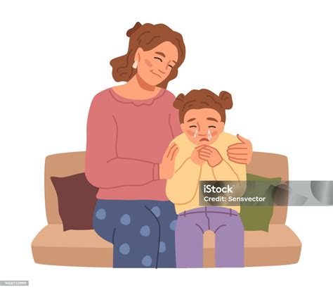 Mother Hugging And Comforting Crying Daughter Child Parent Taking Care