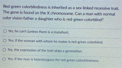 People who have it can see . Can A Recessive Trait Be On The Y Chromosome - In males ...