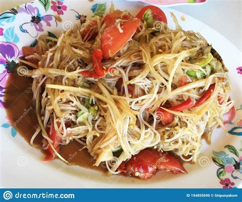 Rice Noodle Spicy Salad With Vegetable Stock Photo Image Of Chili
