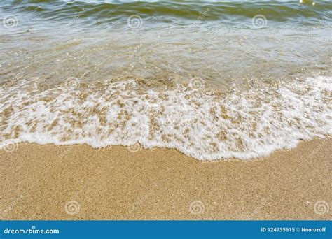 Sea Shoreline With Waves Sandy Beach On A Clear Sunny Day Close Up