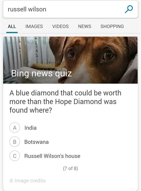 Bing news (previously live search news) is a news aggregator powered by artificial intelligence. Question 7 on today's Bing news quiz : Seahawks