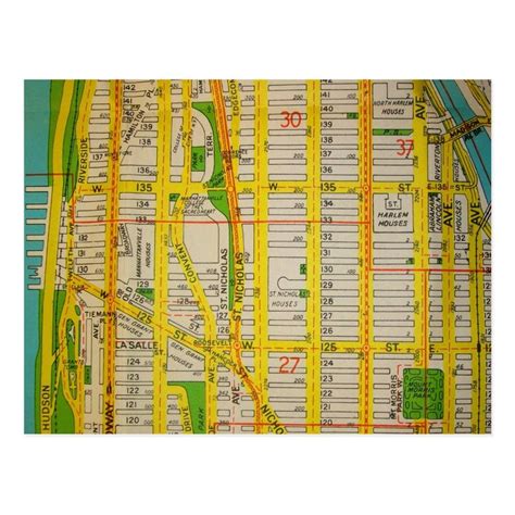 Harlem Ny Vintage Map Postcard Zazzle Map Of New York Pictorial
