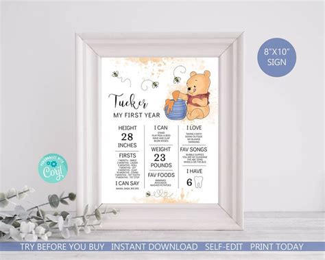 Winnie The Pooh Milestone Birthday Sign And Poster Our Little Hunny Is