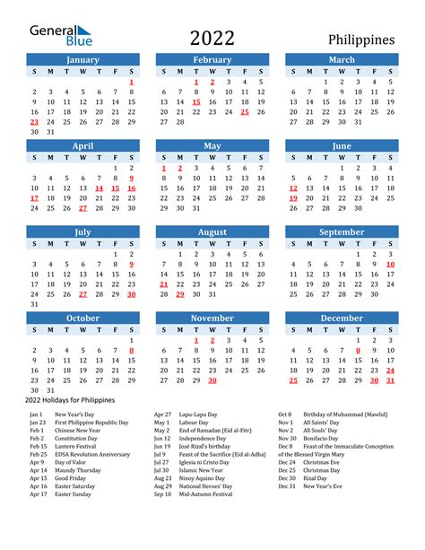 2022 Calendar Philippines With Holidays Free Printable 2022 Calendar