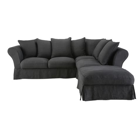 Charcoal Grey 6 Seater Linen Corner Sofa Bed Roma Maisons Du Monde