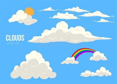 Clouds On Blue Sky Vector Set Isolated Cartoon Cloudscape With