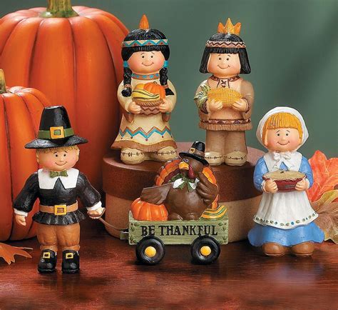 Pilgrims And Native American Figurines Thanksgiving Fall Table Top