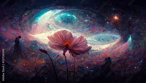 Abstract Beautiful Galaxy Illustration Flower In Cosmos The Universe