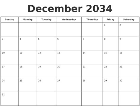 December 2034 Print A Calendar