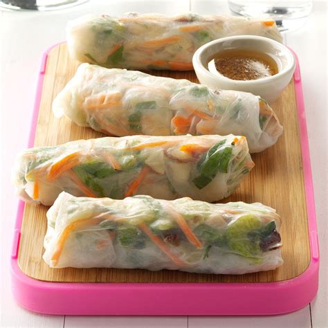 An easy spring roll recipe that's simple to put together on a hot summer night. Pork & Vegetable Spring Rolls Recipe | Taste of Home