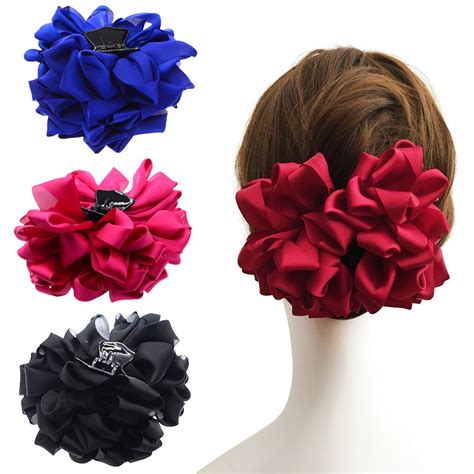 Pack Large Silk Flower Bow Hair Claw Jaw Clips For Women Hair Clamps