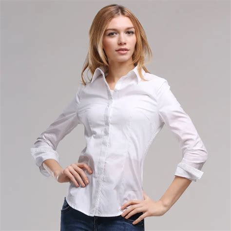 veri gude office lady shirt cotton white formal blouse for women white shirt suit for work slim