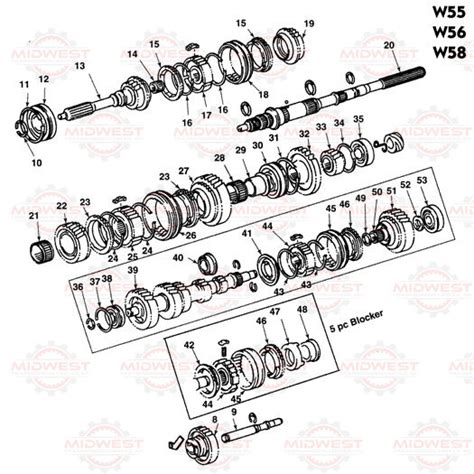 Parts Illustration Toyota W55 W56 And W58 5 Speed Manual Transmission