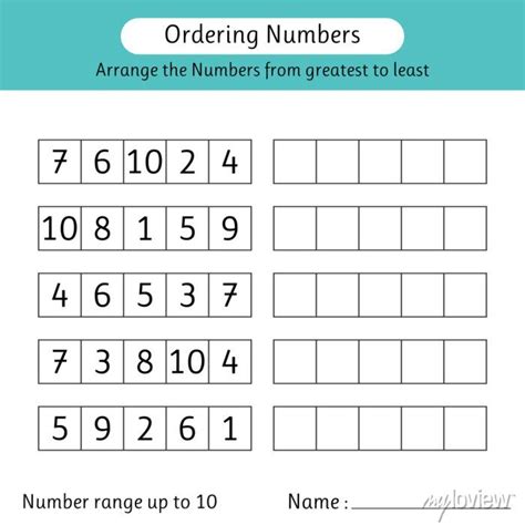 Ordering Numbers Worksheet Arrange The Numbers From Greatest Wall