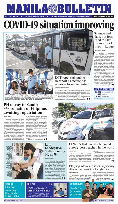 Manila Bulletin June 23 2020 Newspaper Get Your Digital Subscription
