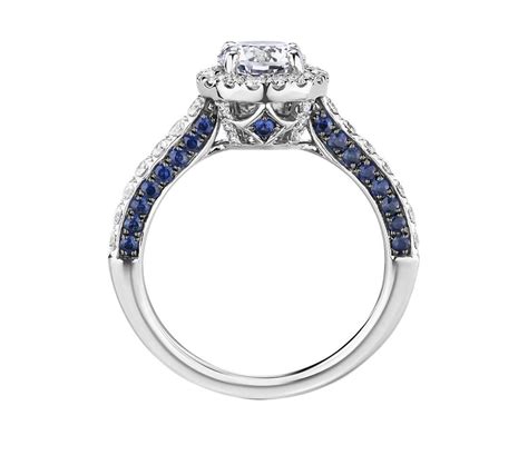 Sapphire Profile And Diamond Halo Engagement Ring In 14k White Gold 1