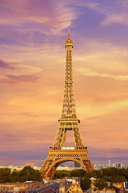 Eiffel Tower At Sunset Paris France Premium Photo