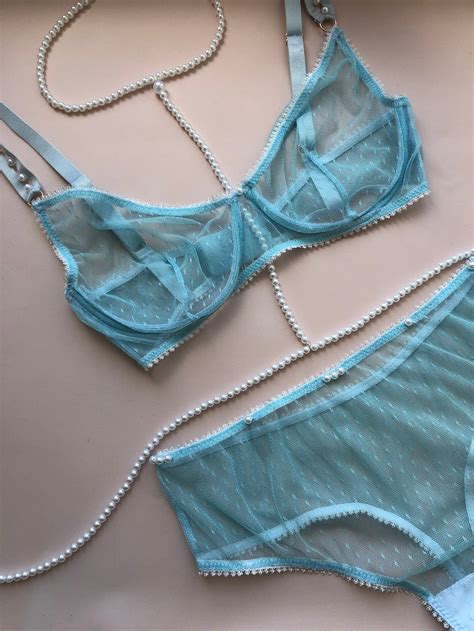Blue Lingerie See Through Lingerie Mesh Underwear Custom Etsy