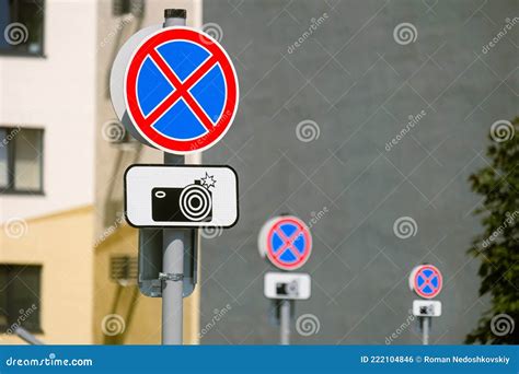 Many Road Signs Prohibiting Stopping And Parking Stock Photo Image Of