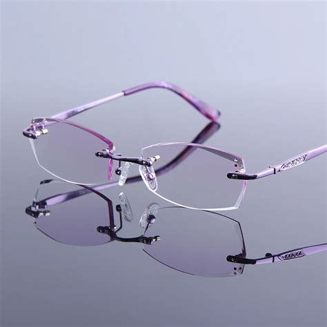 luxury reading glasses women reader rhinestone eyeglass frames frameless tinted purple clear