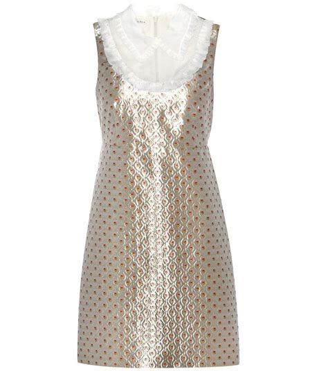 Miu Miu Metallic Jacquard Dress In Jacquard Lame Argyle Modesens