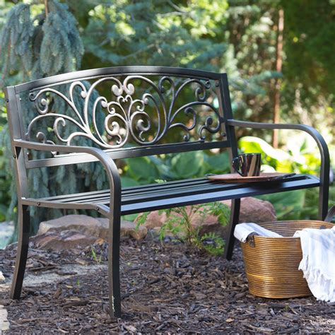 Coral Coast Scrolling Hearts Curved Back Metal Garden Bench Metal Garden Benches Garden Bench