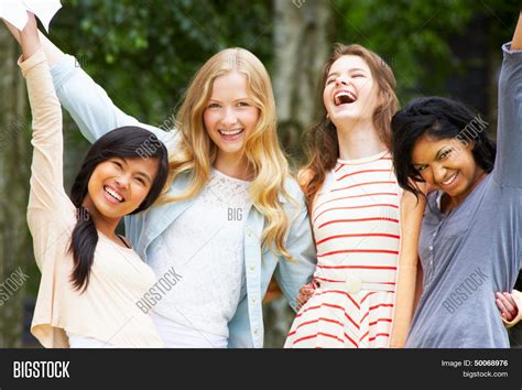 Four Teenage Girls Image And Photo Free Trial Bigstock
