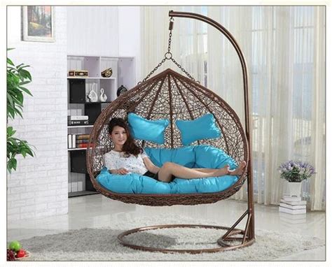 Grey double rattan hanging egg chair. rattan double seats hanging casual swing chair -in Patio ...