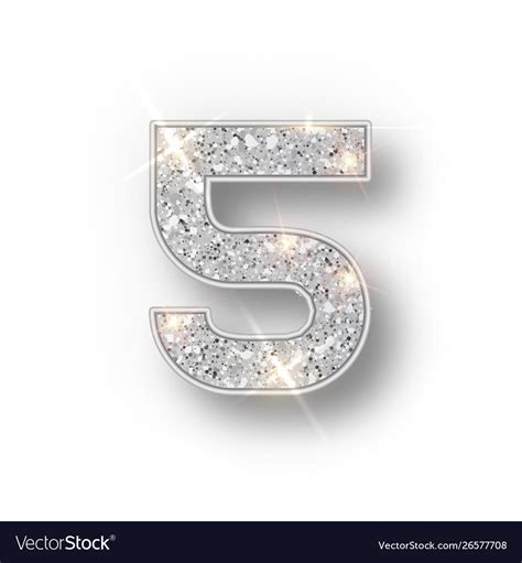 Silver Glitter Alphabet Numbers 5 With Shadow Vector Image