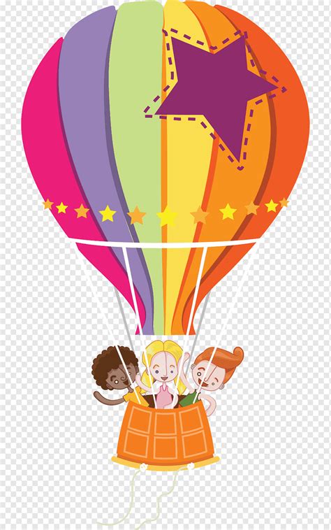 Três Crianças Em Balão De Ar Quente Multicolorido Festa De Balão Mundo