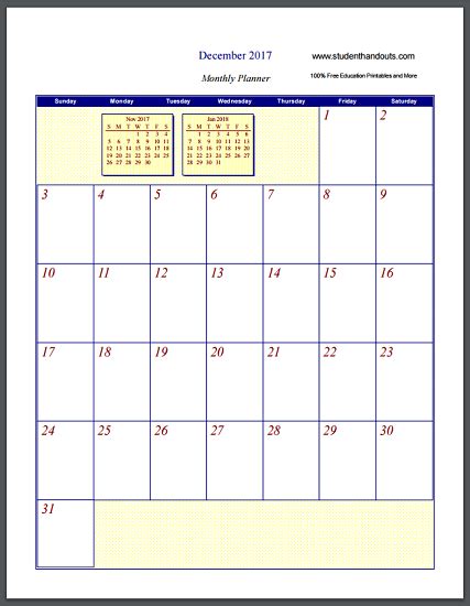 Printable Monthly Calendar Printable