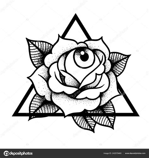 Rose And Eye Tattoo With Sacred Geometry Frame Stock Vector Image By