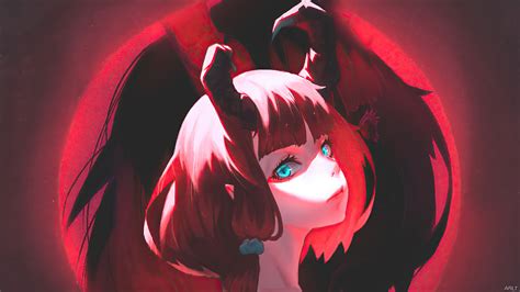 Wallpaper Girl Demon Horns Pomegranates Anime Art Hd