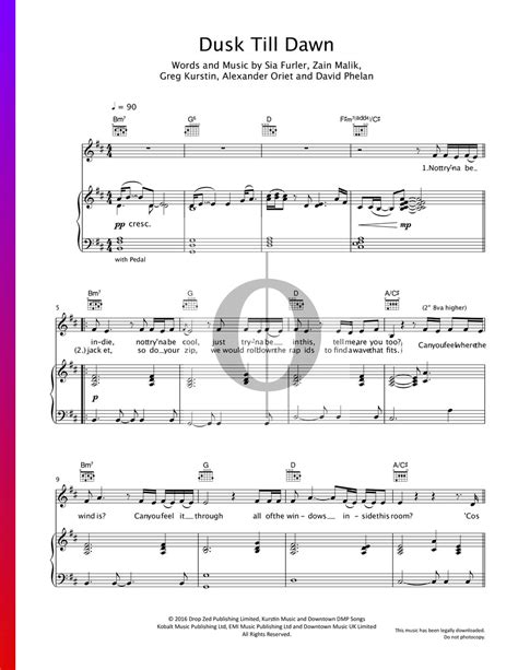 Dusk Till Dawn Sheet Music Piano Guitar Voice Oktav