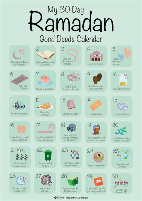 My 30 Day Ramadan Good Deeds Calendar Ramadan Ramadan Calendar 30 Days