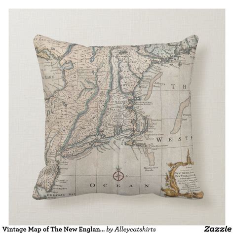 Vintage Map Of The New England Coast 1747 Throw Pillow Vintage Travel