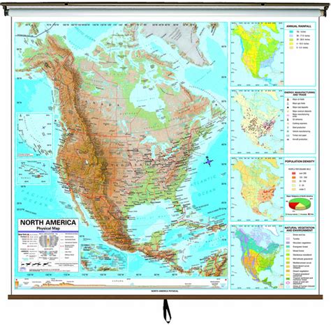 North America Advanced Physical Classroom Wall Map On Roller W Backboard