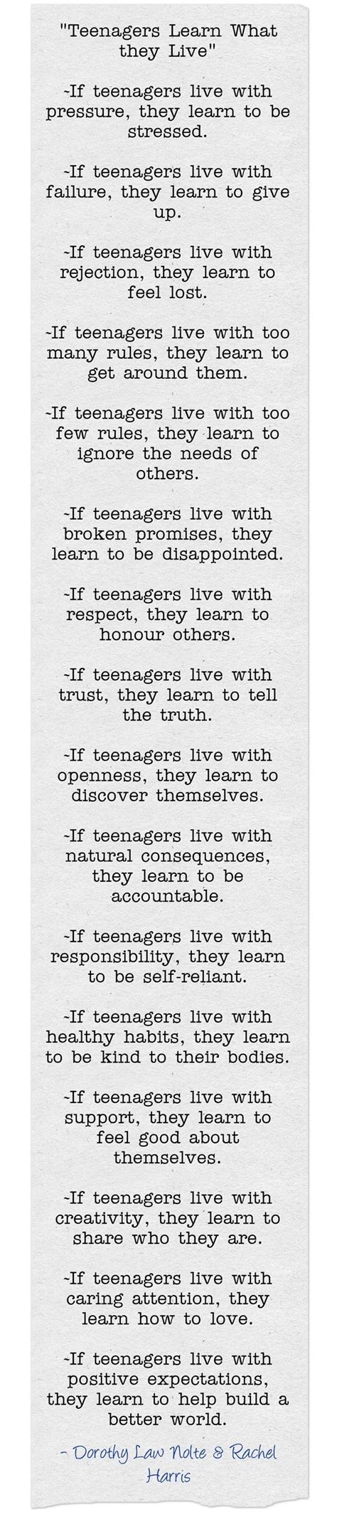 Teenagers Learn What They Live Poem By Dorothy Law