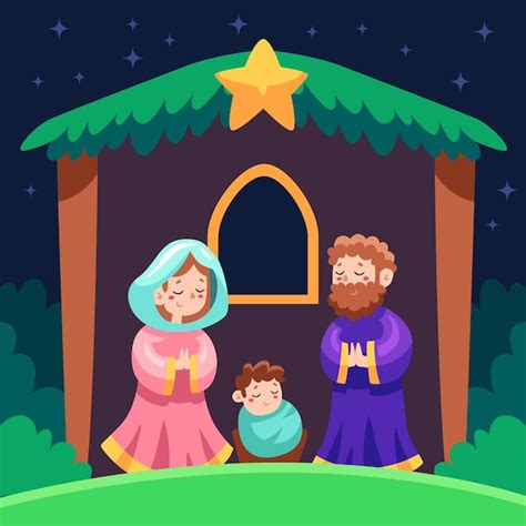 Free Vector Nativity Scene Flat Design Illustration