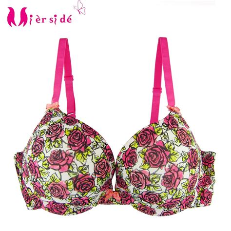 Mierside New Style Floral Push Up Bra Rose Printing Fashion Bralette