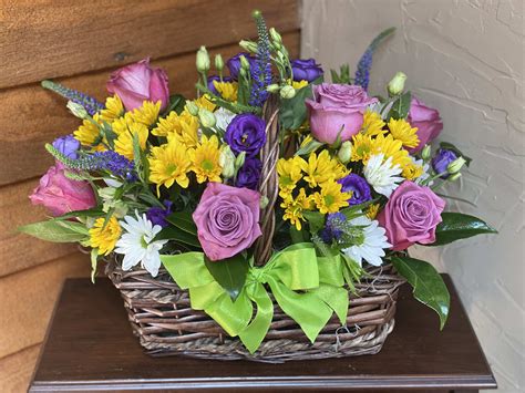 Spring Flower Basket In Cary Il Wildrose Floral Design